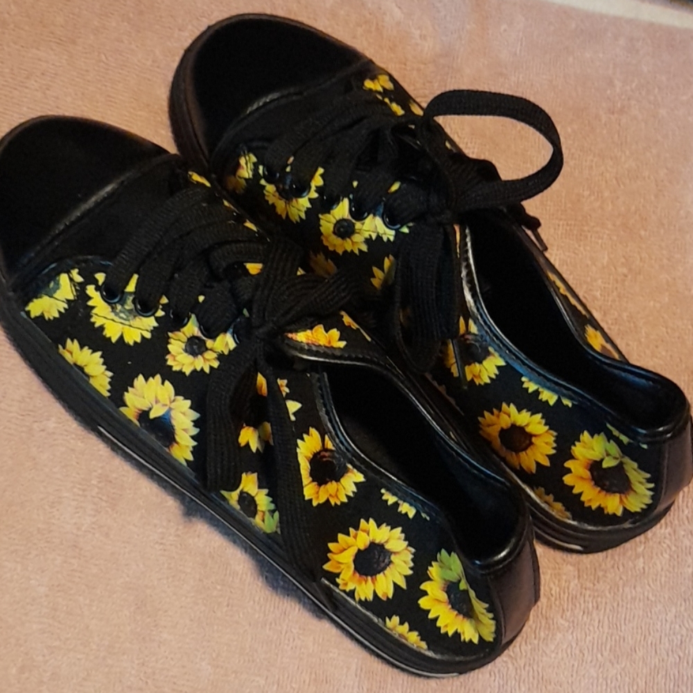 Women's Black and Yellow Sunflower Sneakers
